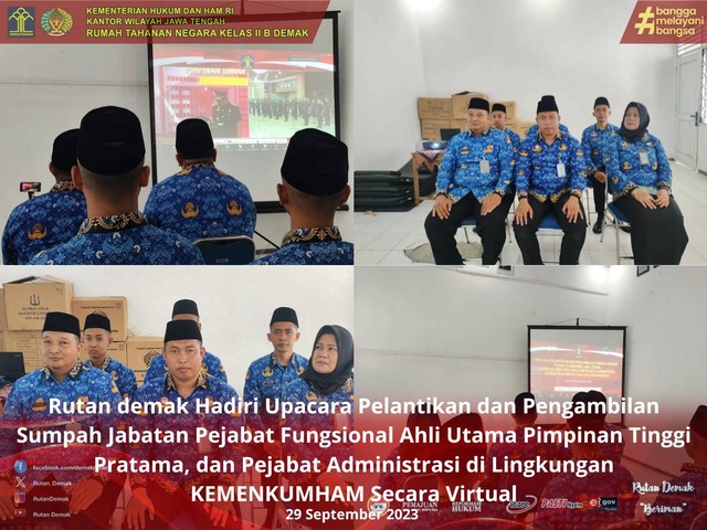 Menkumham Lantik Sejumlah Pejabat Rutan Demak Saksikan Secara Virtual