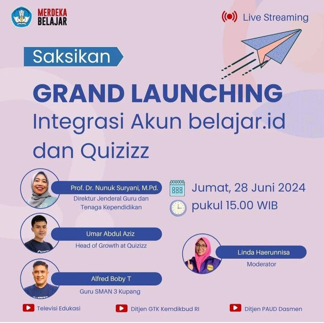 Saksikan Grand Launching Integrasi Akun Belajar Id Dan Quizizz