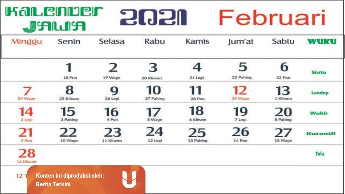 Kalender Jawa 2021 Februari Dan Siklus Pasaran Jawa Yang Harus Diketahui Kumparan Com