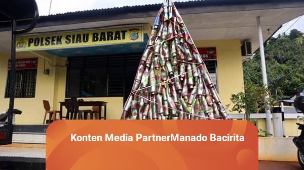 Knalpot Bising Hasil Sitaan Disulap Polsek Siau Barat Jadi Pohon Natal