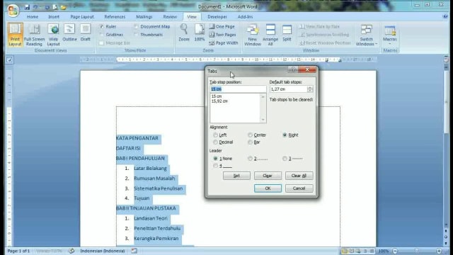 Cara Membuat Daftar Isi Manual Dengan Tab Di Word