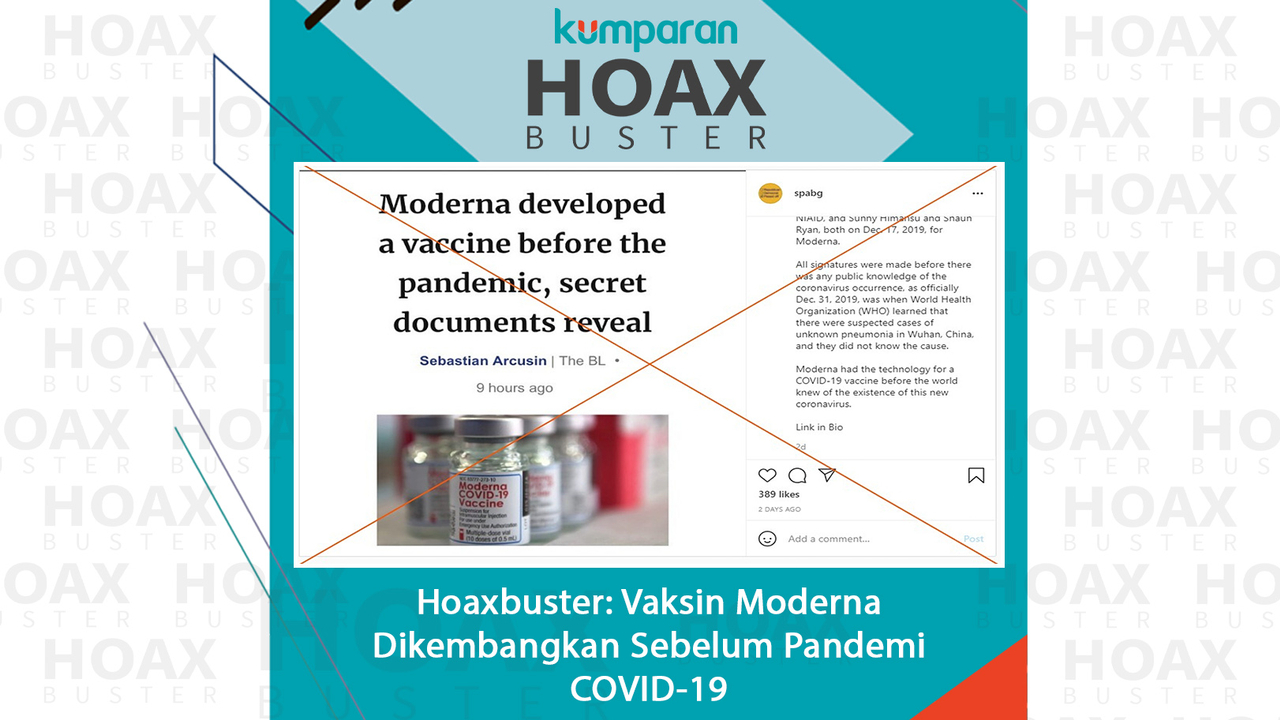 Hoaks Vaksin Moderna dikembangkan sebelum pandemi COVID-19