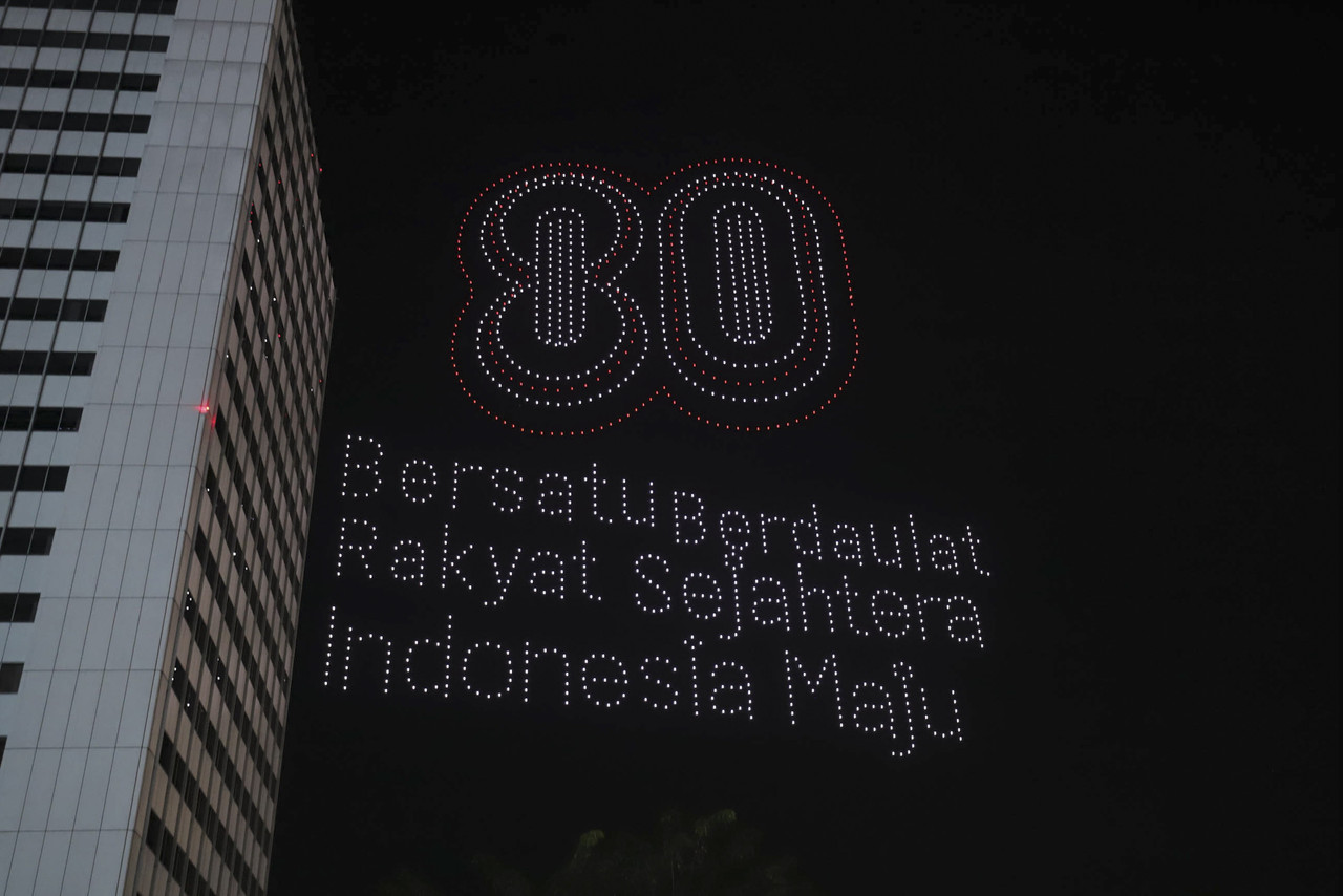 pertunjukan drone peringatan HUT ke 80 RI