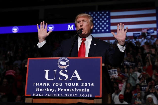 Donald Trump ketika berpidato dalam acara USA Thank You Tour di Hershey  (Foto: Reuters)