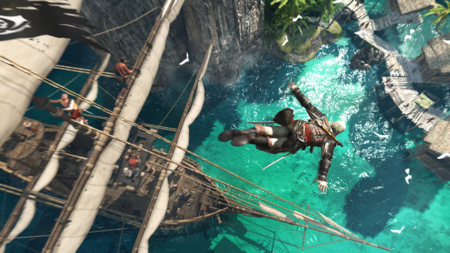 Karakter Edward Kenway terjun ke laut di game Assassin's Creed IV: Black Flag. (Foto: Ubisoft)