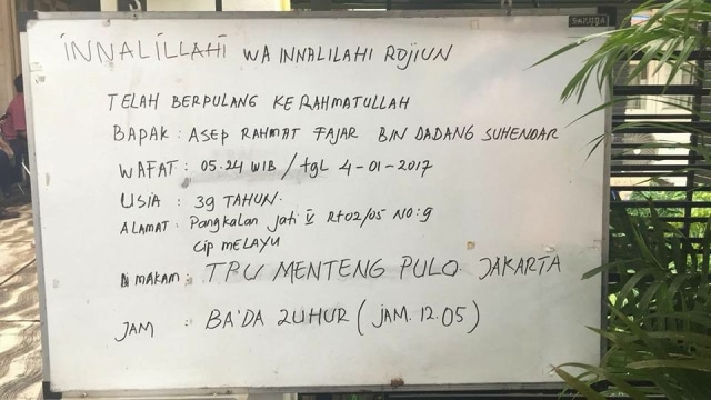 Papan Informasi meninggalnya Asep Rahmat Fajar (Foto: Dok. Istimewa)