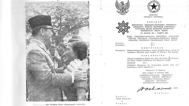 Herlina Kasim mendapat penghargaan dari Soekarno. (Foto: Dok. Buku Pending Emas)