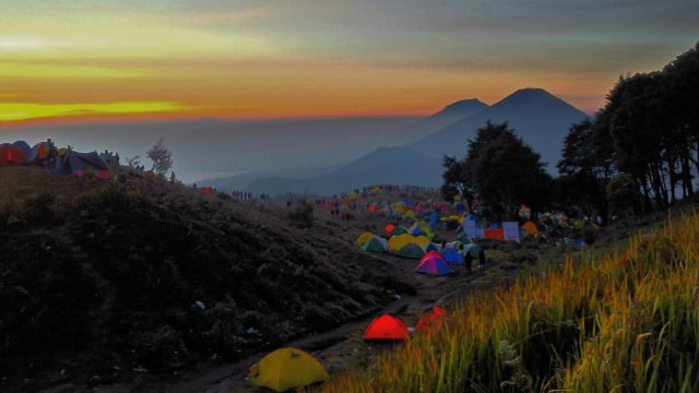 Kepadatan tenda di gunung Prau (Foto: Muhammad Abdurrasyid/kumparan)