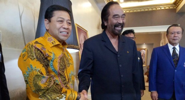 Pertemuan Setya Novanto dan Surya Paloh. (Foto: Kevin Kurnianto/kumparan)