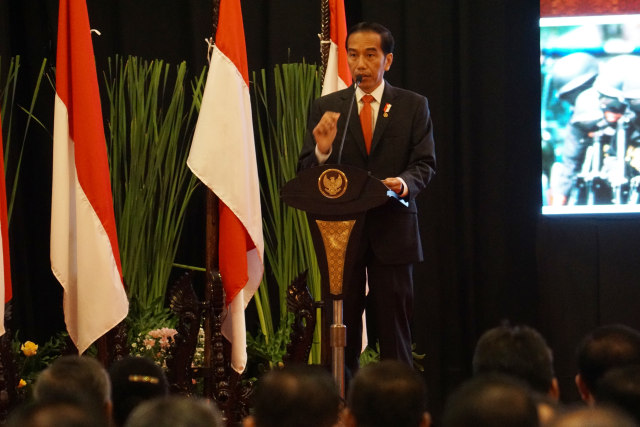 Pidato Jokowi di Rapim Polri 2017. (Foto: Aditia Noviansyah /kumparan)