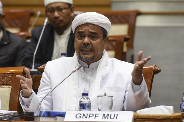 Habib Rizieq sedang memberi keterangan. (Foto: Hafidz Mubarak A/Antara)