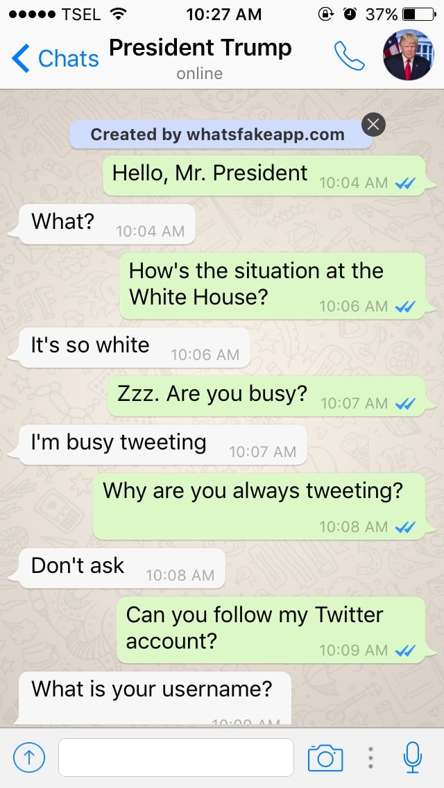 Obrolan kumparan dengan Presiden Trump (1) (Foto: Diolah dari WhatsFake)