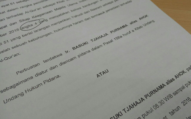 Surat Dakwaan Ahok. (Foto: Istimewa)
