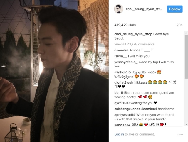 TOP ucapakan selamat tinggal sebelum wamil. (Foto: Instagram/choi_seung_hyun_tttop)