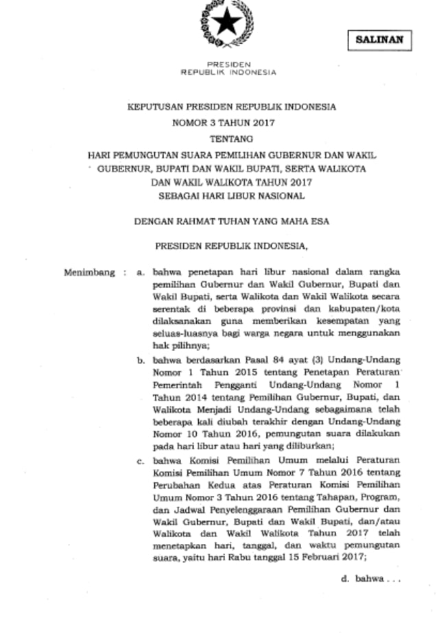 Salinan keputusan presiden RI (Foto: Istimewa)