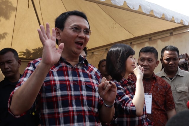 Ahok usai memberikan hak suara. (Foto: Fanny Kusumawardhani/kumparan)