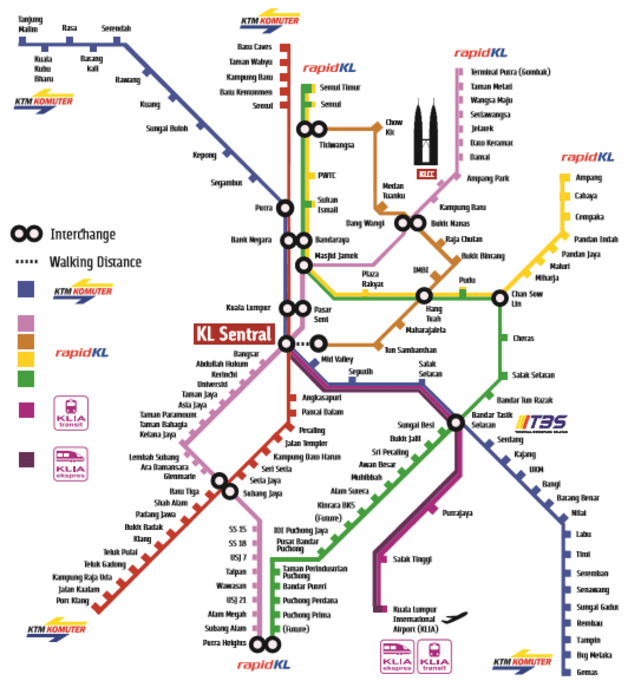 Peta Layanan Transportasi Terintegrasi KL (Foto: klcityguide.my)