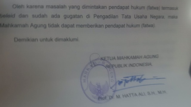 Surat dari MA untuk Kemendagri  (Foto: Dok. Mendagri )