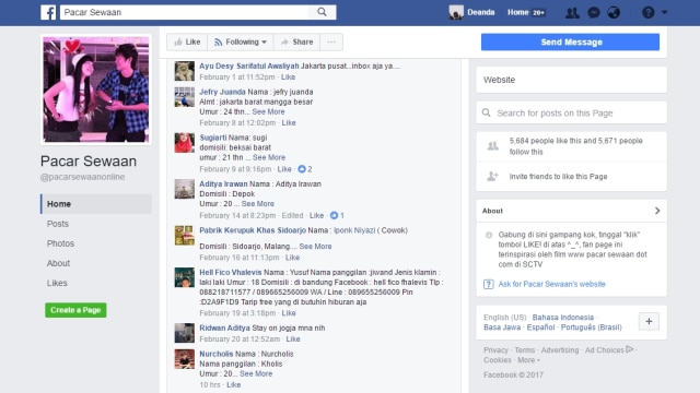 Komentar Facebook Pacar Sewaan Online (Foto: Facebook Pacar Sewaan Online)