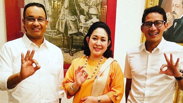 Titiek Soeharto bersama Anies dan Sandi (Foto: instagram/@sandiuno)