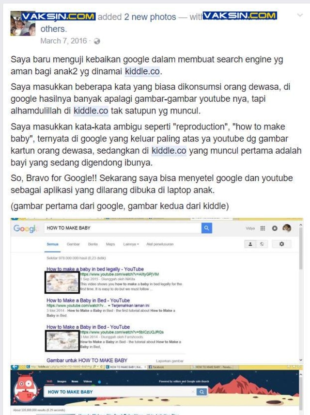 Netter meyakini Kiddle adalah produk Google (Foto: Vaksin.com)