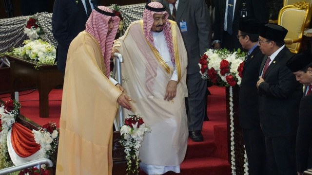 Raja Salman usai memberikan sambutan di  DPR RI. (Foto: Aditia Noviansyah/kumparan)