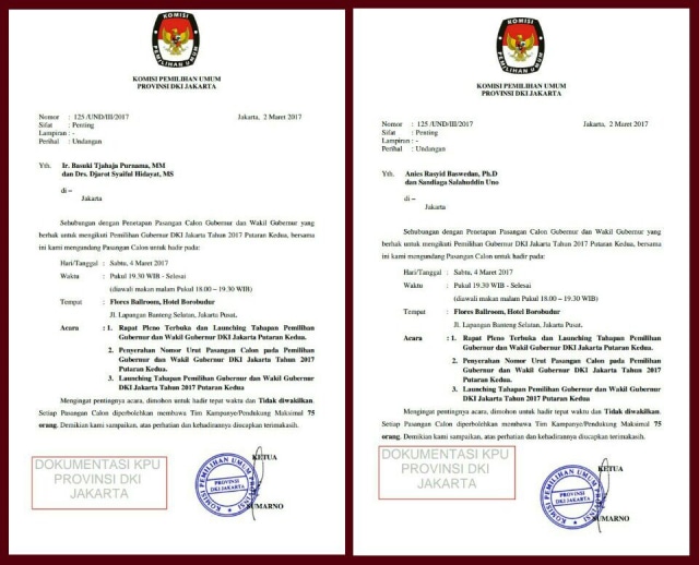 Undangan KPU DKI (Foto: dok. KPU DKI)
