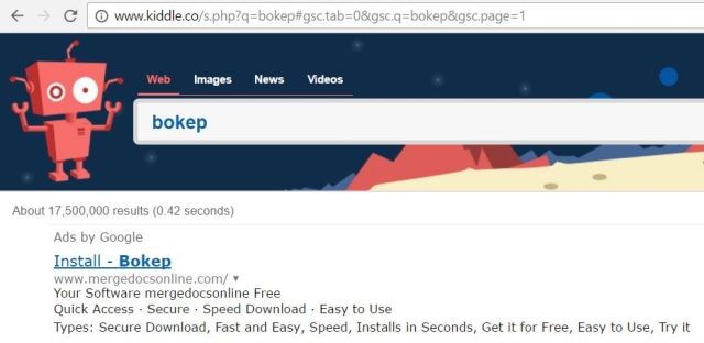 Screenshot Kiddle Search Bokep (Foto: Alfons Tanujaya)