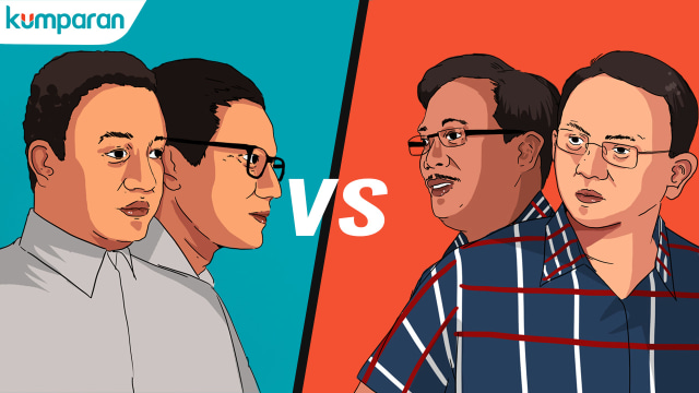 Ilustrasi Anies-Sandi vs Ahok-Djarot (Foto: Muhammad Faisal Nu'man/kumparan)