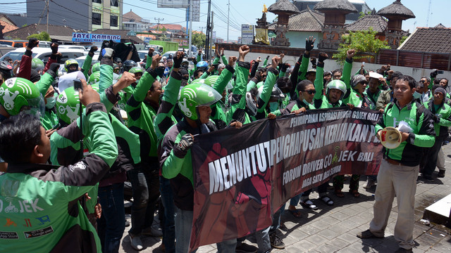 Aksi damai driver Gojek di Bali (Foto: Wira Suryantala/ANTARA)