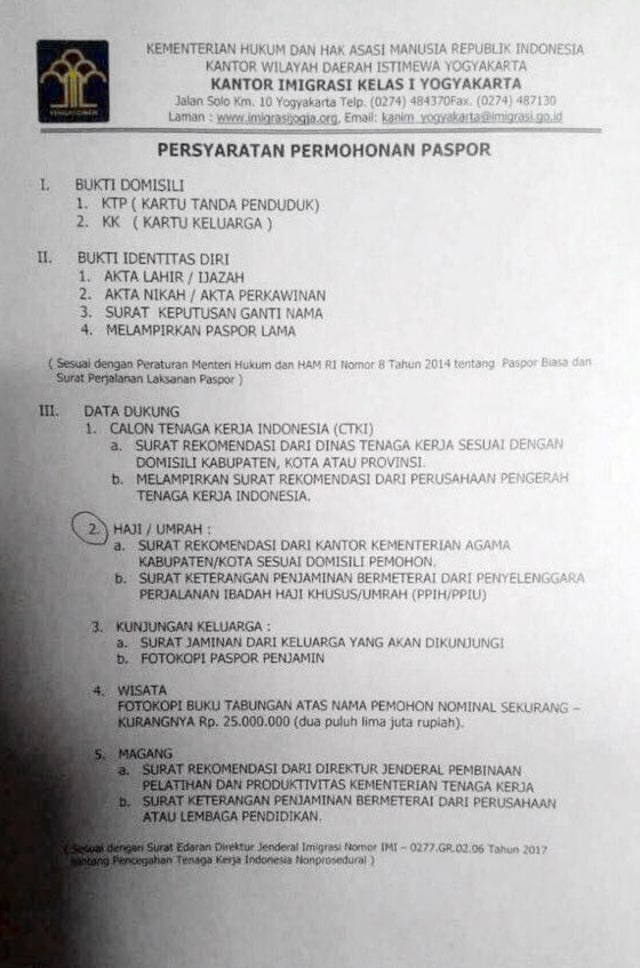 Persyaratan permohonan paspor. (Foto: Istimewa)