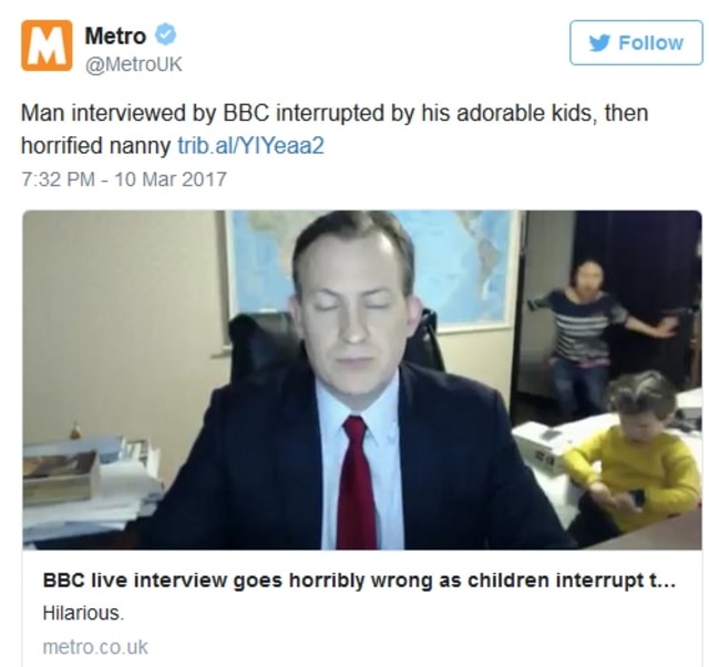 Metro UK mengira istri Robert adalah pengasuh. (Foto: Twitter/MetroUK)