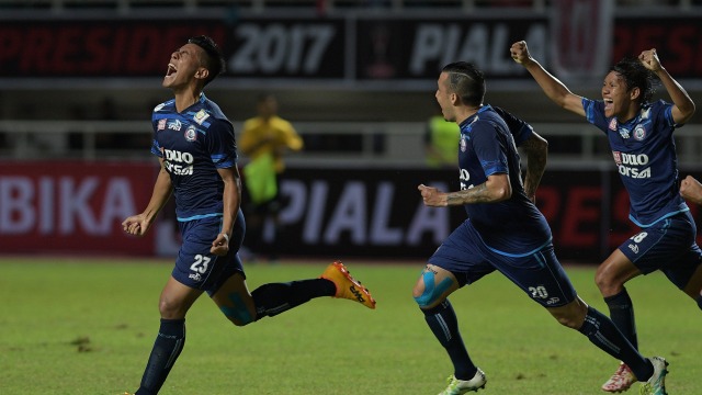 Arema FC keluar sebagai juara Piala Presiden 2017. (Foto: Sigid Kurniawan/ANTARA)