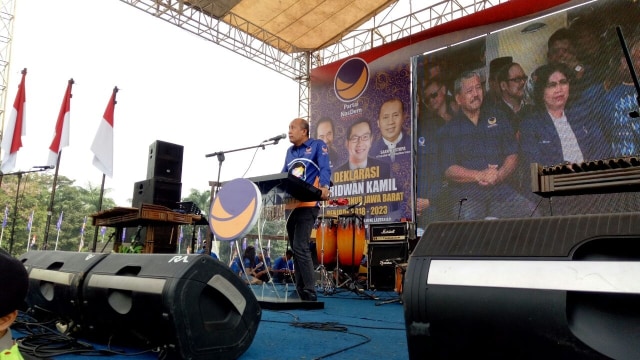 Saan Mustopa pidato (Foto: Ainul Qolbi/Kumparan)