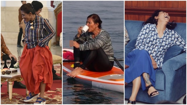 Menteri Susi dengan gaya nyentriknya (Foto: Berbagai sumber)