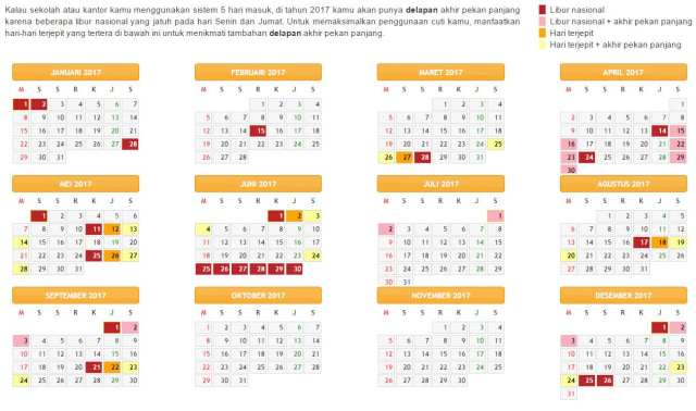 Info Liburan Nasional, Cuti Bersama dan Hari Terjepit Nasional 2017