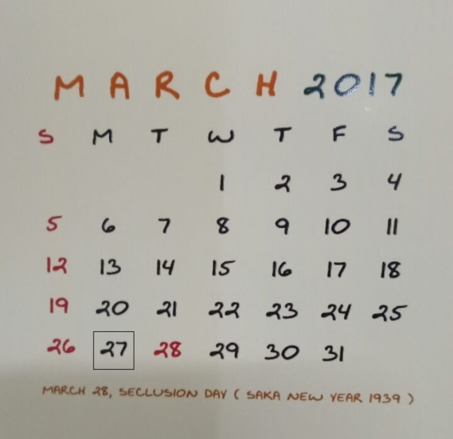 Kalender Maret 2017. (Foto: Ulfa Rahayu/kumparan)