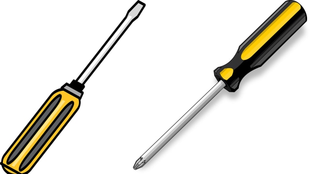 Obeng minus dan obeng plus (ilustrasi). (Foto: Pixabay @Clker-Free-Vector-Images)