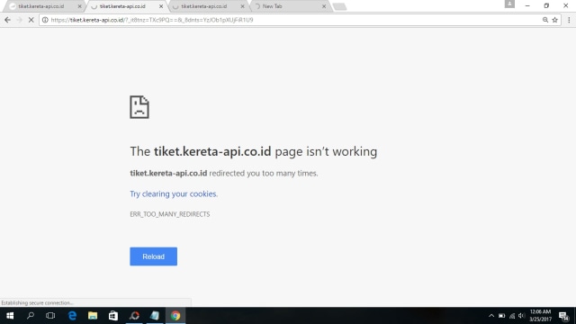 Website pemesana tiket  KAI error (Foto: Deddi/warga)