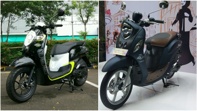 New Honda Scoopy dan New  Yamaha Fino Grande. (Foto: Gesit Prayogi/kumparan)