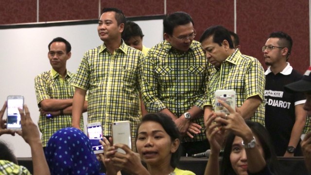 Ahok dan Setnov di acara pelatihan saksi TPS  (Foto: Fanny Kusumawardhani/kumparan)