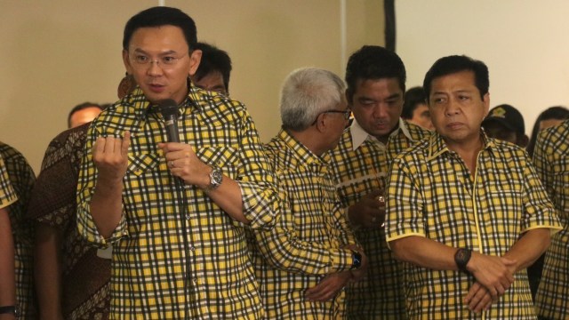 Ahok dan Setnov di acara pelatihan saksi TPS  (Foto: Fanny Kusumawardhani/kumparan)
