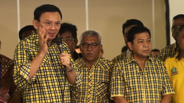 Ahok dan Setnov di acara pelatihan saksi TPS  (Foto: Fanny Kusumawardhani/kumparan)