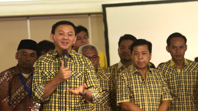 Ahok dan Setnov di acara pelatihan saksi TPS  (Foto: Fanny Kusumawardhani/kumparan)