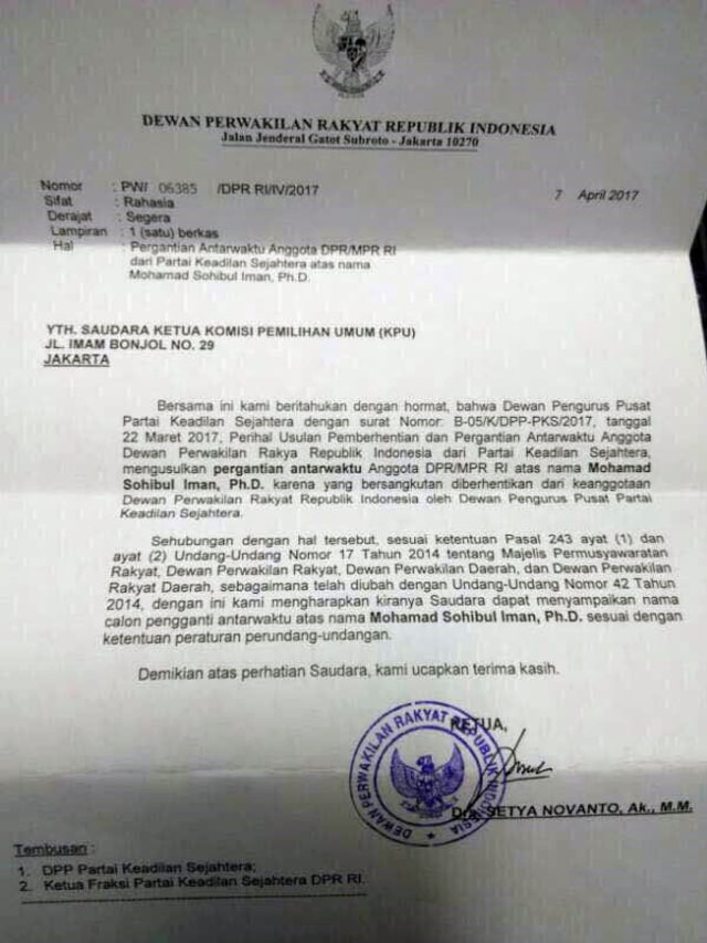 Sohibul Iman diberhentikan dari anggota DPR (Foto: Istimewa)