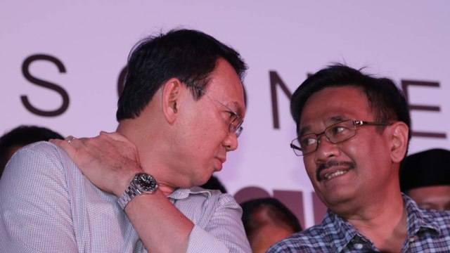 Ahok-Djarot di posko pemenangan. (Foto: Fanny Kusumawardhani/kumparan)