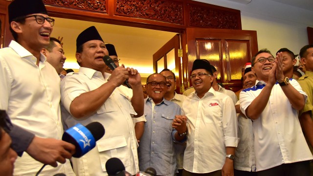 Prabowo, Sandi, Anies di Kertanegara (Foto: Dedi Wijaya/ANTARA)