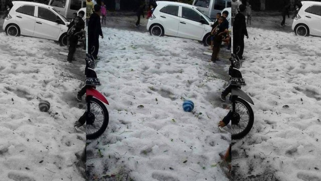 Hujan es di Bandung. (Foto: Instagram @deryfg)