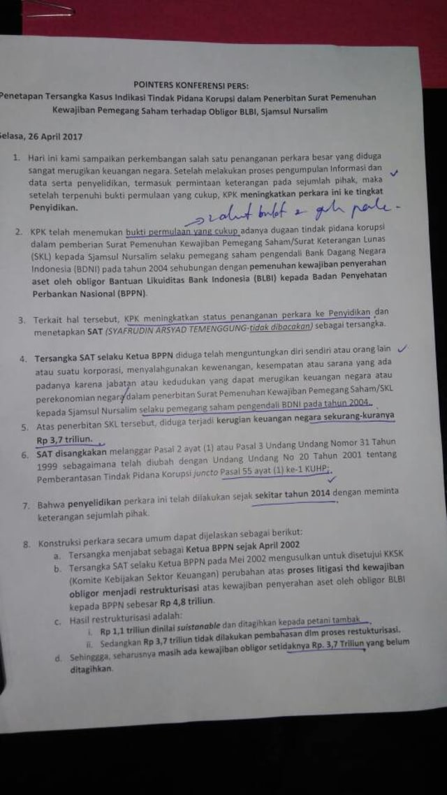 KPK Tetapkan Syafruddin Temenggung Tersangka Kasus BLBI