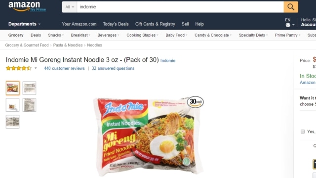 Indomie dijual di amazon.com (Foto: amazon.com)